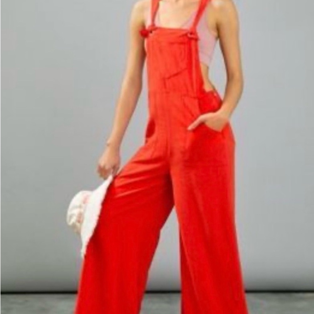 Anthropologie Constance Red Wide-Leg Overalls Jumpsuit